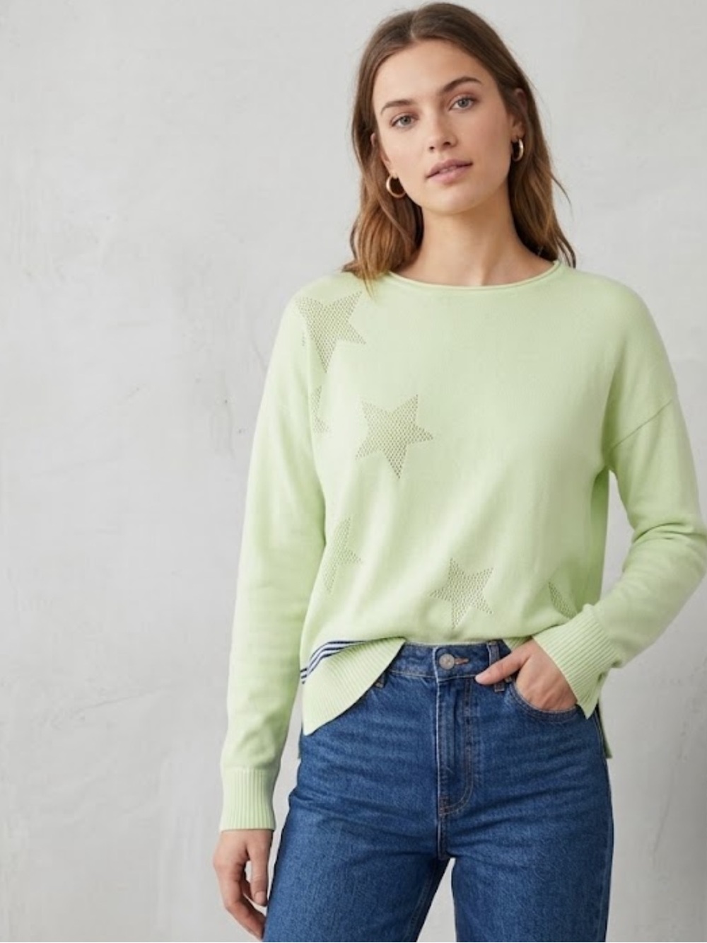 Lisa Todd Light Green Star Knit Crewneck Sweater size small